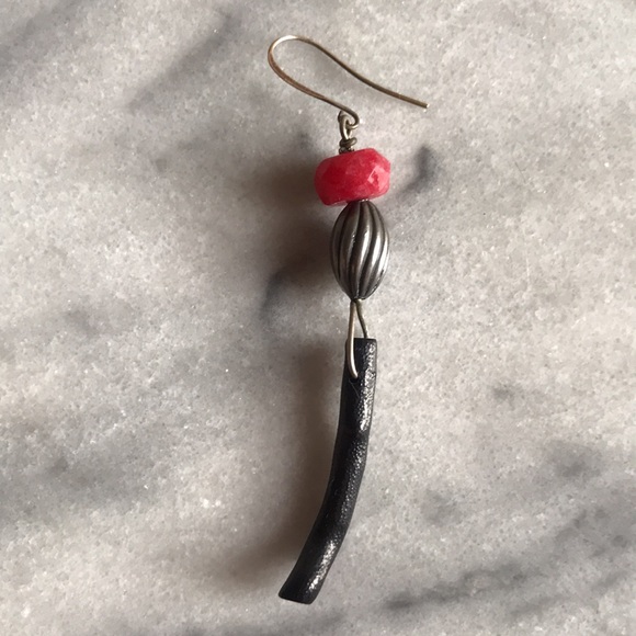 Maui Black Coral and Ruby Silver Dangle Earrings - Picture 7 of 7